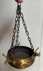Vintage Copper Steer Head Hanging Pot Planter With Chains   Hooks