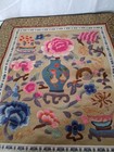 Vintage Chinese Silk Embroidery Panel Hand Embroidered Peonies Vase Gold   