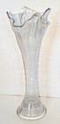 Vintage Clear Glass Swung Vase Ribbed Fluted Ruffled Rim 12  Tall
