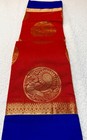 Women Red Blue Gold Cotton Silk Saree  With Big Gold Peacock Buttas
