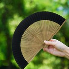 Folding Hand Fan Black Silk Fabric Bamboo Ribs Hand Held Chinese