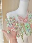 Pink Green 3d Applique  12    X 10     Beaded With Rhinestones Sequin Embroidered