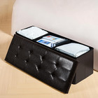 Folding Storage Ottoman Bench  Brown Faux Leather Long Storage Chest Footstool S