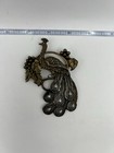 Vintage Large Peacock Brooch Pin 4    Gold Silver Tone Figural Bird Floral Estate