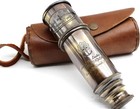 Vintage Brass Maritime Telescope - Handheld Pirate Spyglass With Leather Case -