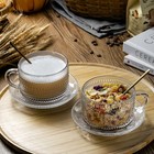 Vintage Coffee Mugs With Saucers 14 Oz Set Of 2 Embossed Glass Cups  Tea Cups   