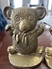 Vintage Solid Brass Heavy Teddy Bear Bookends Door Stopper Set Of 2