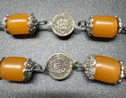 Vtg Bakelite Butterscotch Coin Necklace San Marino Coins Lg Barrel Beads Tested