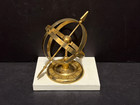 Vintage 6  Brass Armillary Sphere Wood Base W roman Numerals Intaglio Etched