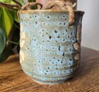 Vintage Hanging Planter Flower Pot Pottery W  Twine   Hook Speckled Glaze Floral