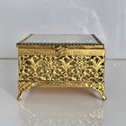 Vintage Ormolu Gold Filigree Jewelry Casket Beveled Glass Hollywood Regency 