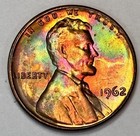 1962 Rainbow Toned Lincoln Memorial Cent   Business Strike From Bank Roll   