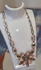 Vintage-retro Unique Silver Tone Fringe Collar Necklace Pink grey Faceted 16 In