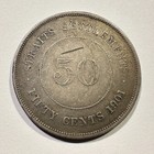 1901 Straits Settlements 50 Cents Silver Queen Victoria Reverse Scratch