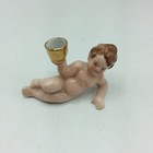 Vintage Porcelain Cherub Holding A Gold Bowl Japan Pin Cushion Putti Angel
