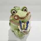 Frog Teapot With Glasses Looking At Butterfly Vintage Cute Collectible 