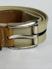 Llbean Men s Woven Belt 36-40 Tan   Black Leather Trim Silver Buckle