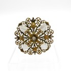 Antique Hatpin Large Brass Openwork Design With Mop Accents Hat Pin 