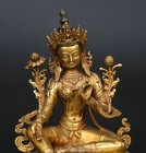 4   Old Tibetan Buddhism Copper Gilt Green Tara Goddess Sculpture Statue