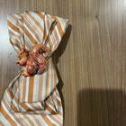 Women   s Upcycled  Orange    Taupe Striped With Squirrel Brooch And Stud  