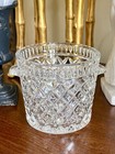 Vintage Heavy Cut Diamond Crystal Glass Ice Bucket With Handles 5   t