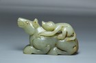 Chinese Antique Old Hetian Jade Hand-carved Horse Monkey Statues Figurines