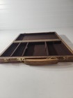 Vintage Hand Wood Jewelry Trinket Keepsake Wooden Box Container  Brown Liner