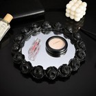Black Rose Mirrored Vanity Tray - Ornate Makeup Vintage Round Perfume Dresser   