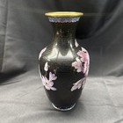 10    Japanese Cloisonne Vase Pink Peonies And Bird On Black