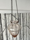 Antique 1920s Pink Glass Hanging Vase     Ruffled Rim With 19    Chain - Art Nouveau