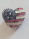 Judith Jack Sterling Silver 925 Marcasite Usa Flag Puffy Heart Lapel Pin Brooch