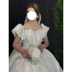 White Elegant Bridal Wedding Gown Ruffle Sleeve Lace Applique Satin A Line Gowns