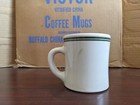4 Victor Coffee Mug White W green Hand Painted Stripes Vintage Diner Restaurant  