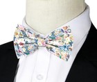 Mens Cotton Floral Pre-tied Bowtie Flower Pattern Bow Green White Multicolor