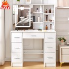 White Vanity Set   Led Lights Makeup Desk Mirror Dressing Dresser Table For Gift