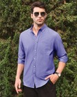 Alimens   Gentle Men s Solid Oxford Long Sleeve Dress Shirt Work Blue Button-dow