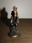 Vintage Western 5  High Baudis Ny Bronze Cowboy On Rearing Horse Statue