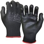 Wolf Ultra-thin Black Work Gloves Polyurethane Palm Coated Nylon Shell 12 Pairs