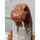Hand Carved Wood Walrus Sculpture Folk Art Pull Toy Articulated Limbs