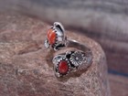 Native American Sterling Silver Spiny Oyster Floral Adjustable Ring - Belin