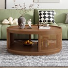 U-can 36 8   Wooden Mid-century Modern Coffee Table  Round Cane Coffee Table Wit