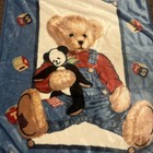 Vintage Blue Jean Teddy Bear Blanket Plush Fleece Baby Panda Blocks Bjt