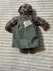 Brown Plush Teddy Bear With Clothes  Blue Dress   Bonnet  Plaid Shirt