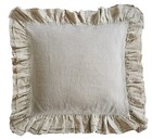 1 Pair Of White 100  Pure French Linen Euro Sham Cover With Ruffled Edges