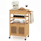Bamboo Rolling Kitchen Island Trolley With Storage Cabinet Home Kitchen Brown