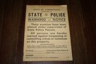 Antique Vintage  Connecticut State Police Warning Notice Sign Plaque