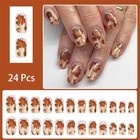 24pcs Fall Press On Nails Short Square Maple Leaf Fake Nails With Stripe Fall-5