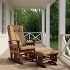 Solid Wood Glider And Ottoman Set Rubber Wood Rocking Chair  dark Brown Cushion