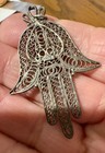 Vtg Sterling Silver Filigree Hamsa With Chai Judaica