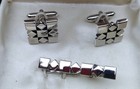 Vintage 50s Swank Square Cufflinks Tie Bar Clip Silver Box Set B73